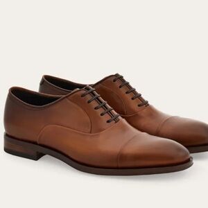 Salvatore Ferragamo Lace ups Oxfords Toe Cap Mens 9.5 D Natural Brown Leather